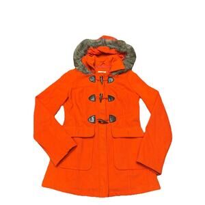 Mossimo Supply Co Orange Toggle Coat Hooded Faux Fur Trim Women’s S/P